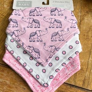 Hudson Baby Elephant and Floral Bandana Bibs - Pink, White, and Gray